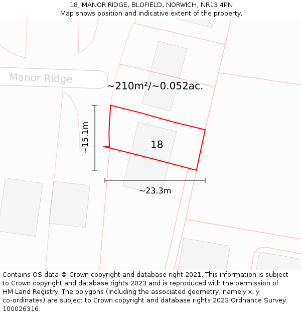 18, MANOR RIDGE, BLOFIELD, NORWICH, NR13 4PN: Plot and title map