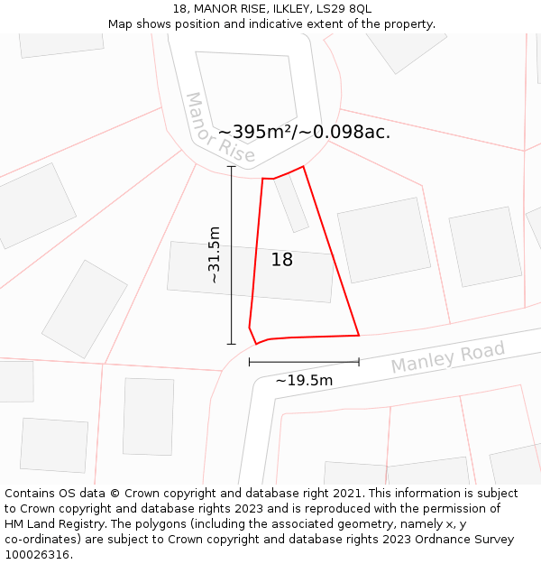 18, MANOR RISE, ILKLEY, LS29 8QL: Plot and title map