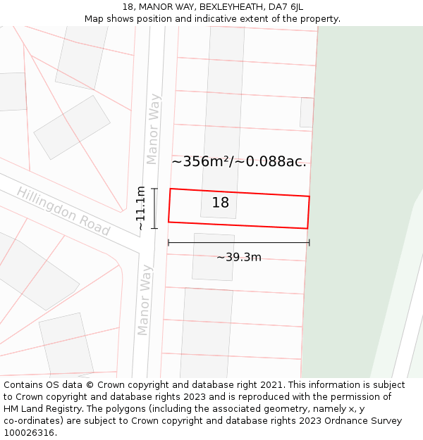 18, MANOR WAY, BEXLEYHEATH, DA7 6JL: Plot and title map