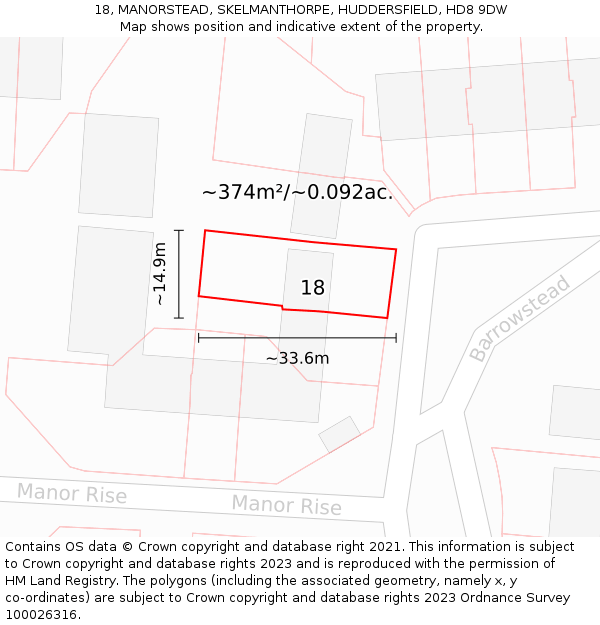 18, MANORSTEAD, SKELMANTHORPE, HUDDERSFIELD, HD8 9DW: Plot and title map