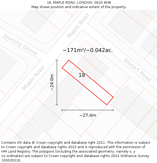 18, MAPLE ROAD, LONDON, SE20 8HB: Plot and title map