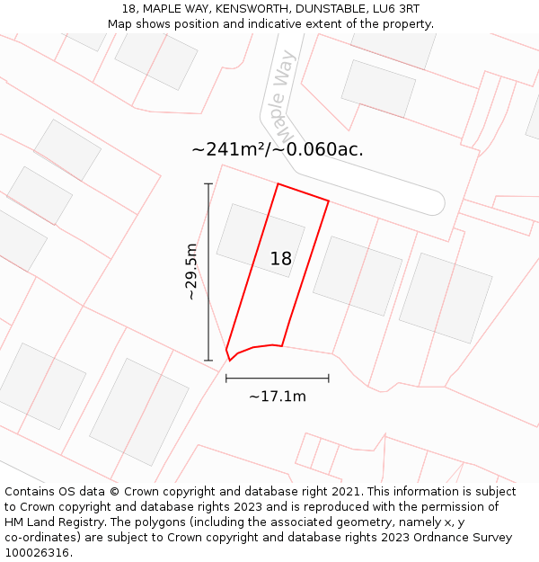 18, MAPLE WAY, KENSWORTH, DUNSTABLE, LU6 3RT: Plot and title map