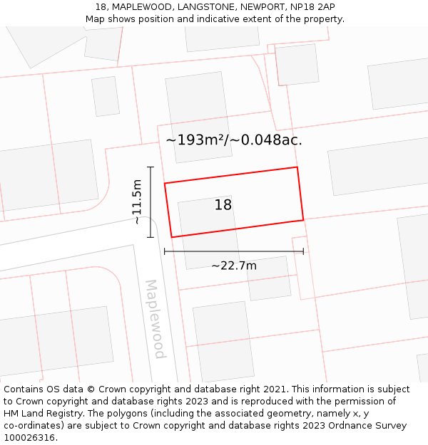 18, MAPLEWOOD, LANGSTONE, NEWPORT, NP18 2AP: Plot and title map