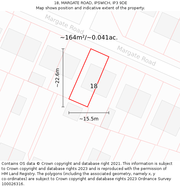 18, MARGATE ROAD, IPSWICH, IP3 9DE: Plot and title map