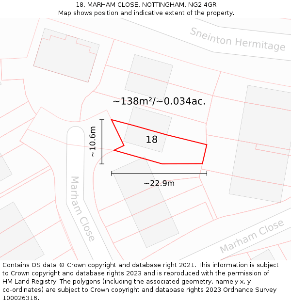 18, MARHAM CLOSE, NOTTINGHAM, NG2 4GR: Plot and title map