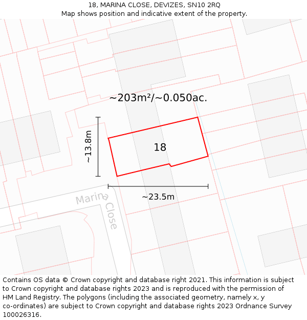 18, MARINA CLOSE, DEVIZES, SN10 2RQ: Plot and title map