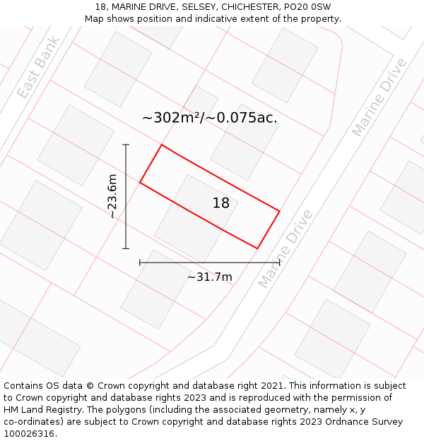 18, MARINE DRIVE, SELSEY, CHICHESTER, PO20 0SW: Plot and title map