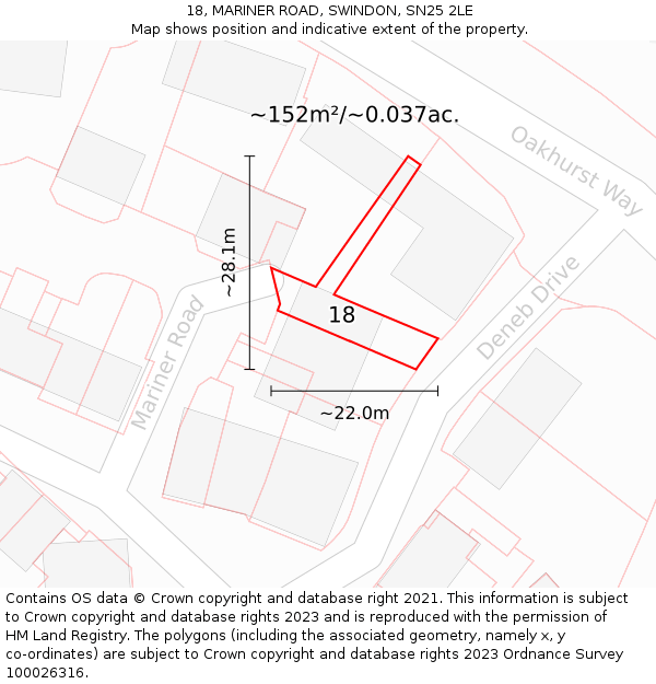 18, MARINER ROAD, SWINDON, SN25 2LE: Plot and title map