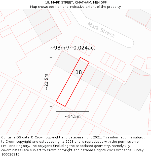 18, MARK STREET, CHATHAM, ME4 5PF: Plot and title map