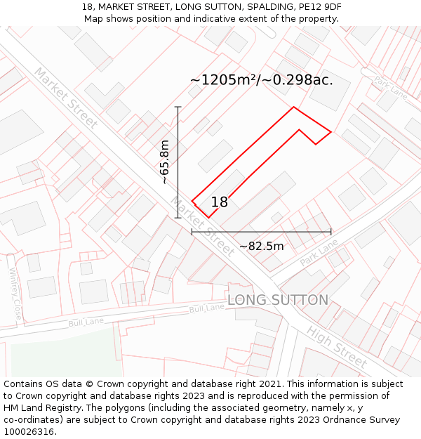 18, MARKET STREET, LONG SUTTON, SPALDING, PE12 9DF: Plot and title map
