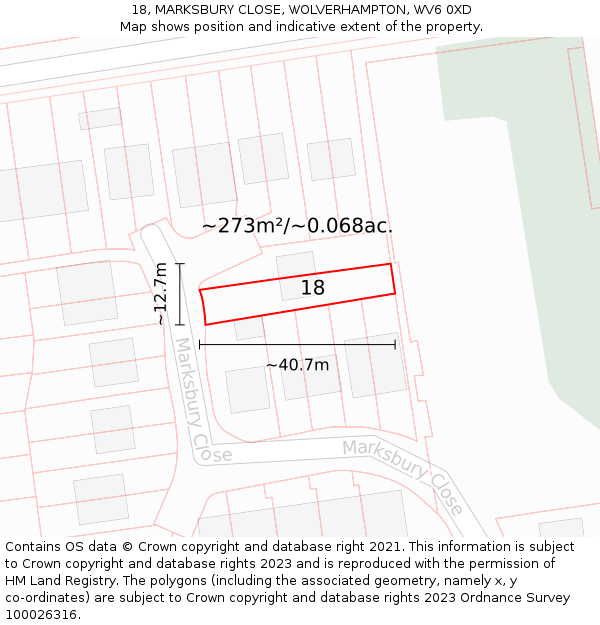 18, MARKSBURY CLOSE, WOLVERHAMPTON, WV6 0XD: Plot and title map