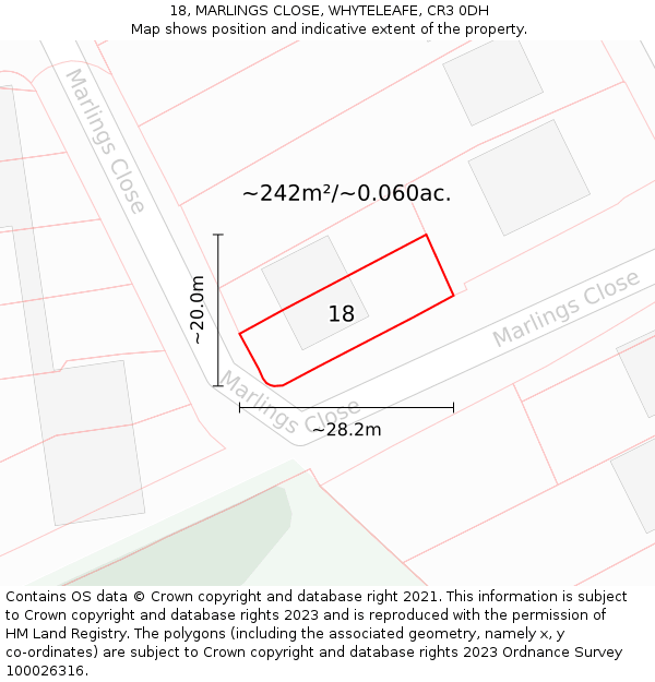18, MARLINGS CLOSE, WHYTELEAFE, CR3 0DH: Plot and title map