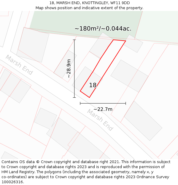 18, MARSH END, KNOTTINGLEY, WF11 9DD: Plot and title map