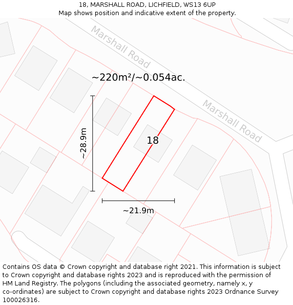 18, MARSHALL ROAD, LICHFIELD, WS13 6UP: Plot and title map
