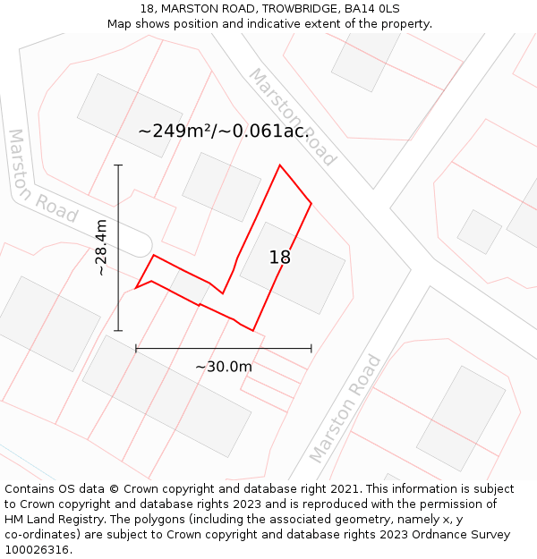 18, MARSTON ROAD, TROWBRIDGE, BA14 0LS: Plot and title map