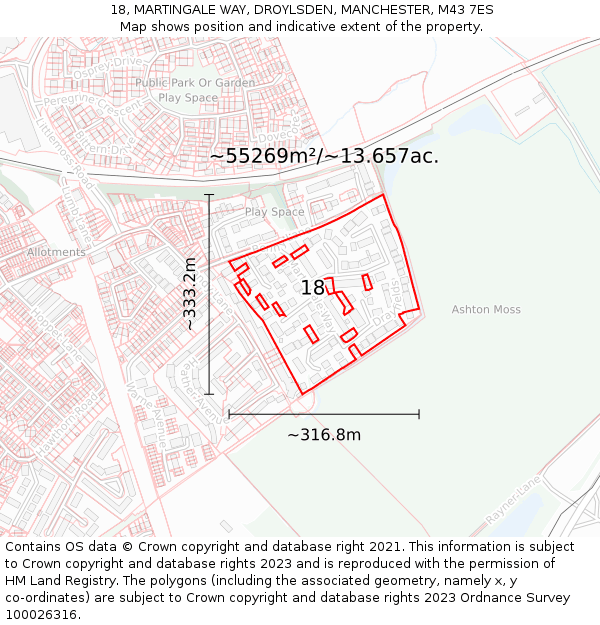 18, MARTINGALE WAY, DROYLSDEN, MANCHESTER, M43 7ES: Plot and title map