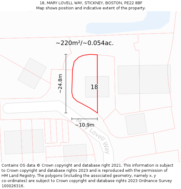 18, MARY LOVELL WAY, STICKNEY, BOSTON, PE22 8BF: Plot and title map