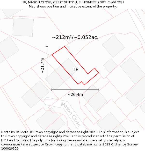 18, MASON CLOSE, GREAT SUTTON, ELLESMERE PORT, CH66 2GU: Plot and title map