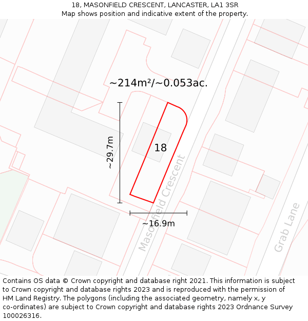 18, MASONFIELD CRESCENT, LANCASTER, LA1 3SR: Plot and title map