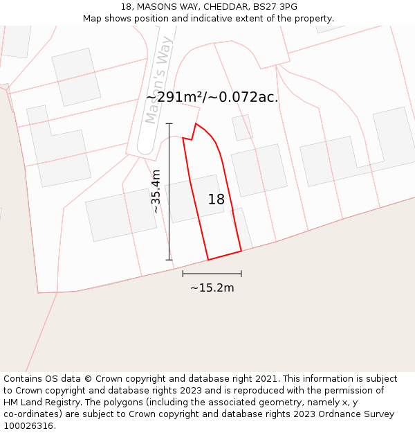 18, MASONS WAY, CHEDDAR, BS27 3PG: Plot and title map