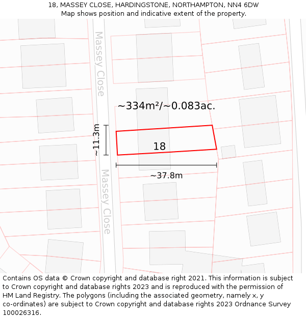 18, MASSEY CLOSE, HARDINGSTONE, NORTHAMPTON, NN4 6DW: Plot and title map