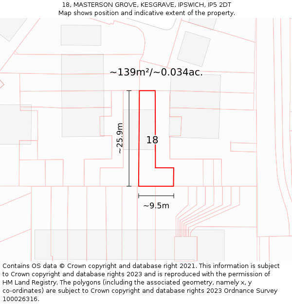 18, MASTERSON GROVE, KESGRAVE, IPSWICH, IP5 2DT: Plot and title map