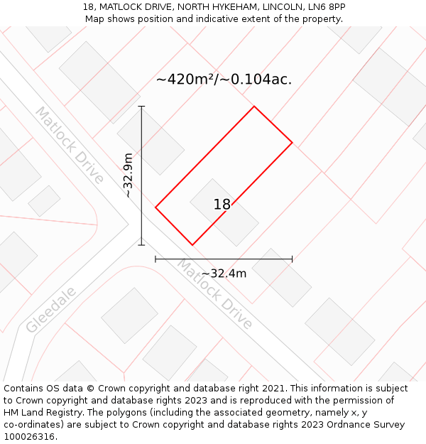 18, MATLOCK DRIVE, NORTH HYKEHAM, LINCOLN, LN6 8PP: Plot and title map