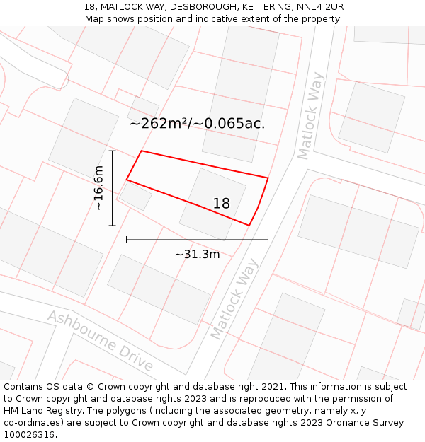 18, MATLOCK WAY, DESBOROUGH, KETTERING, NN14 2UR: Plot and title map