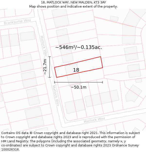 18, MATLOCK WAY, NEW MALDEN, KT3 3AY: Plot and title map