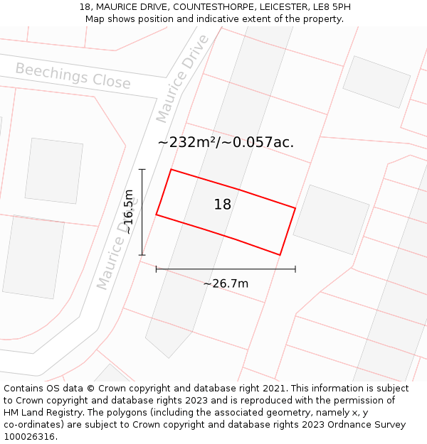 18, MAURICE DRIVE, COUNTESTHORPE, LEICESTER, LE8 5PH: Plot and title map