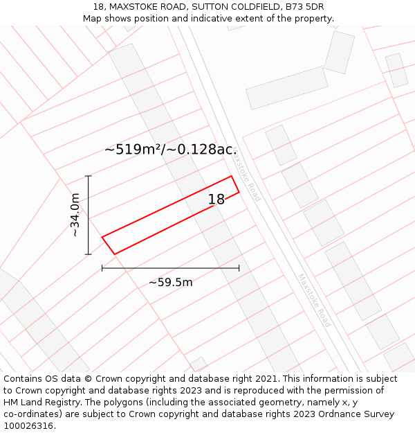 18, MAXSTOKE ROAD, SUTTON COLDFIELD, B73 5DR: Plot and title map