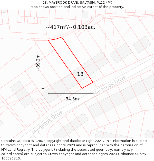 18, MAYBROOK DRIVE, SALTASH, PL12 4PX: Plot and title map