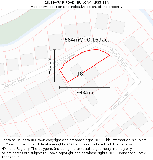 18, MAYFAIR ROAD, BUNGAY, NR35 1SA: Plot and title map