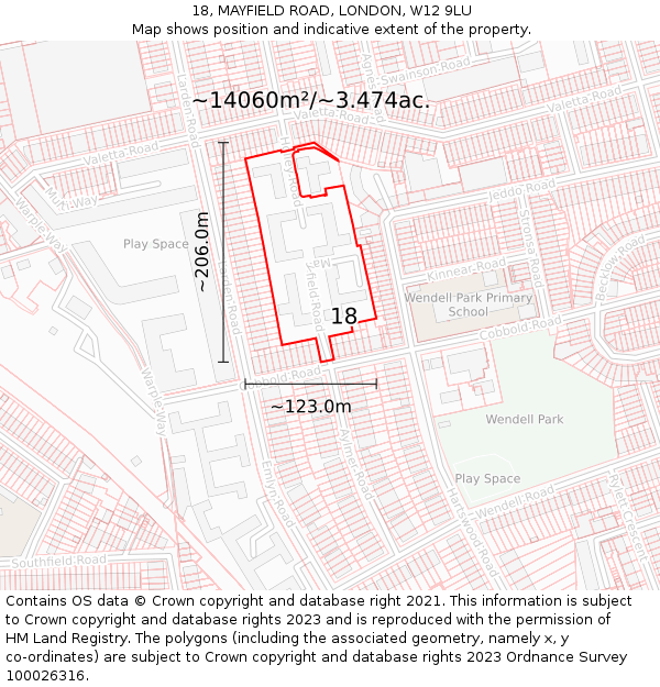 18, MAYFIELD ROAD, LONDON, W12 9LU: Plot and title map