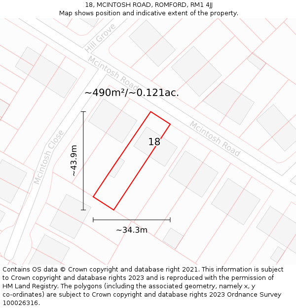 18, MCINTOSH ROAD, ROMFORD, RM1 4JJ: Plot and title map