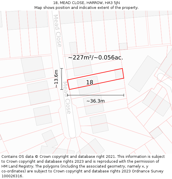 18, MEAD CLOSE, HARROW, HA3 5JN: Plot and title map