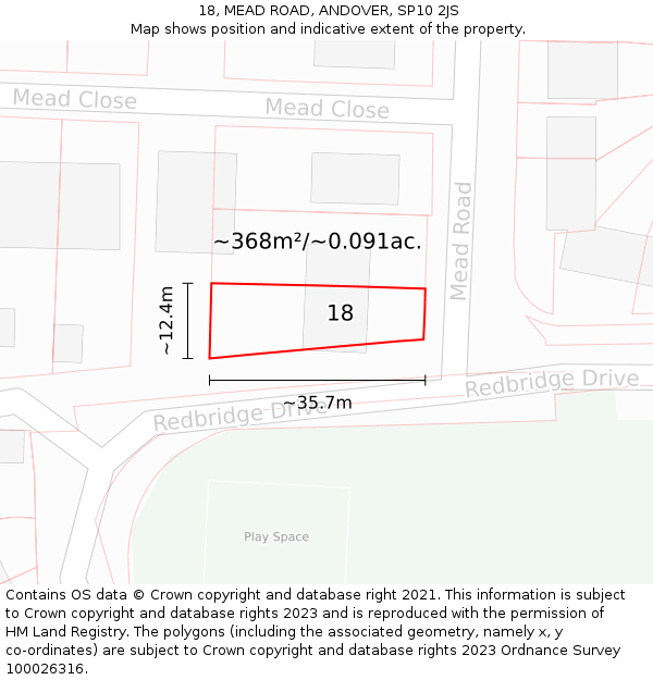 18, MEAD ROAD, ANDOVER, SP10 2JS: Plot and title map