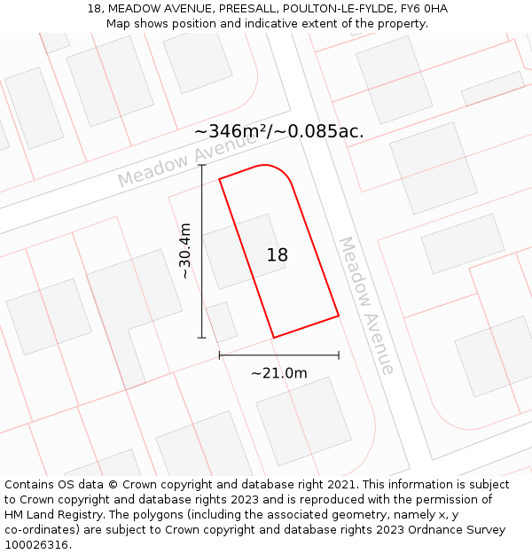 18, MEADOW AVENUE, PREESALL, POULTON-LE-FYLDE, FY6 0HA: Plot and title map