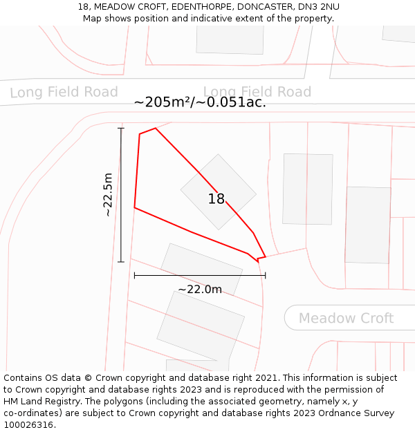 18, MEADOW CROFT, EDENTHORPE, DONCASTER, DN3 2NU: Plot and title map