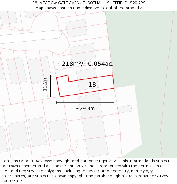18, MEADOW GATE AVENUE, SOTHALL, SHEFFIELD, S20 2PS: Plot and title map