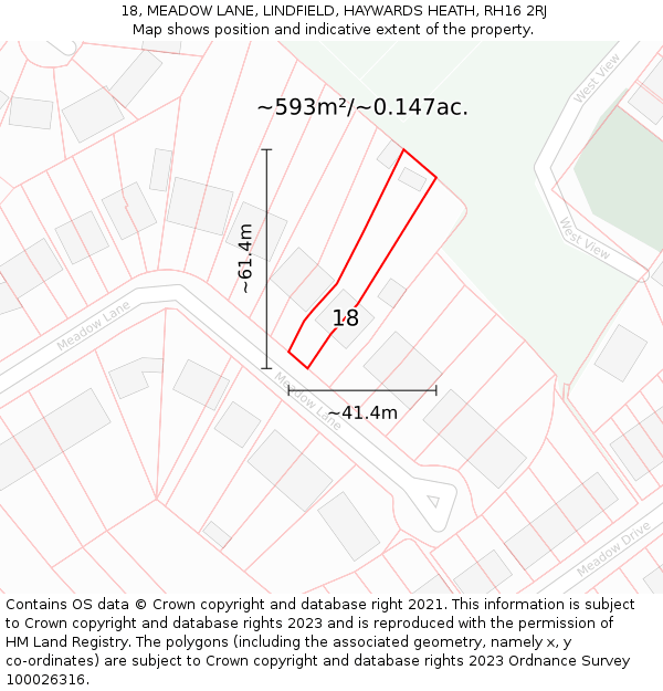 18, MEADOW LANE, LINDFIELD, HAYWARDS HEATH, RH16 2RJ: Plot and title map