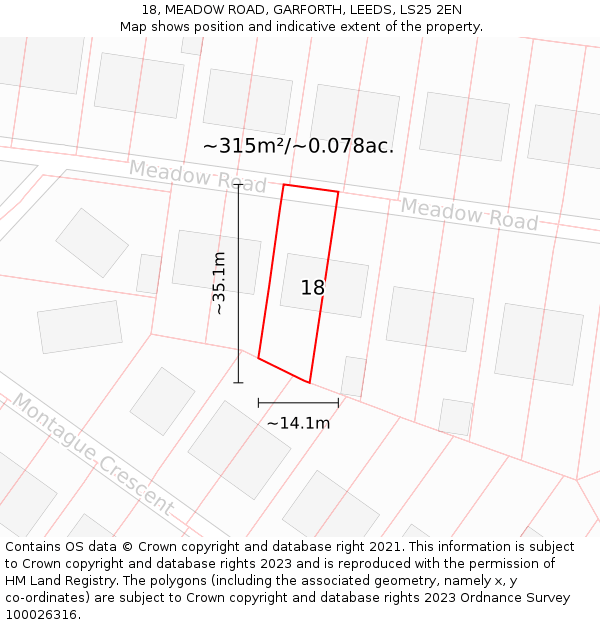 18, MEADOW ROAD, GARFORTH, LEEDS, LS25 2EN: Plot and title map