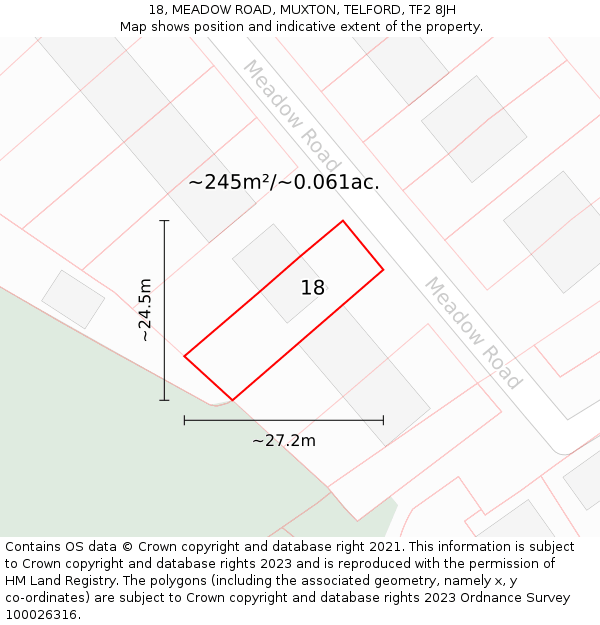 18, MEADOW ROAD, MUXTON, TELFORD, TF2 8JH: Plot and title map