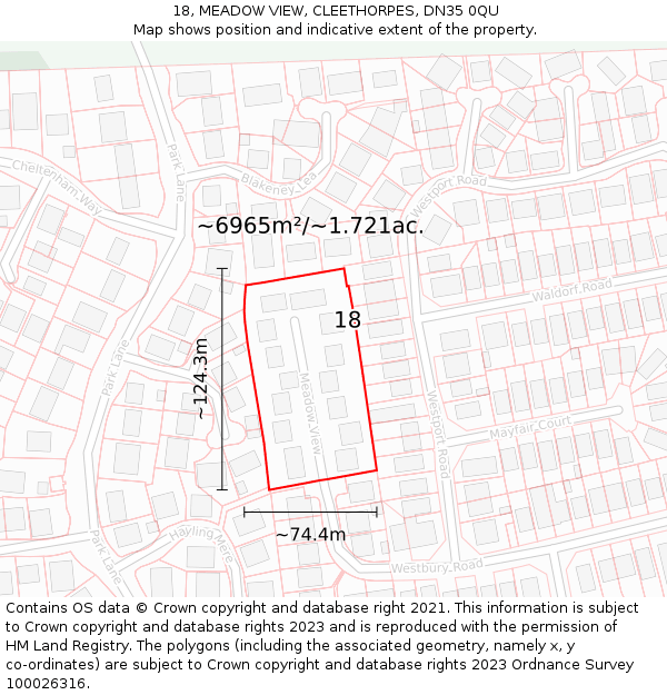 18, MEADOW VIEW, CLEETHORPES, DN35 0QU: Plot and title map