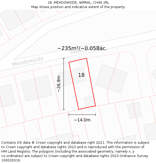 18, MEADOWSIDE, WIRRAL, CH46 2RL: Plot and title map
