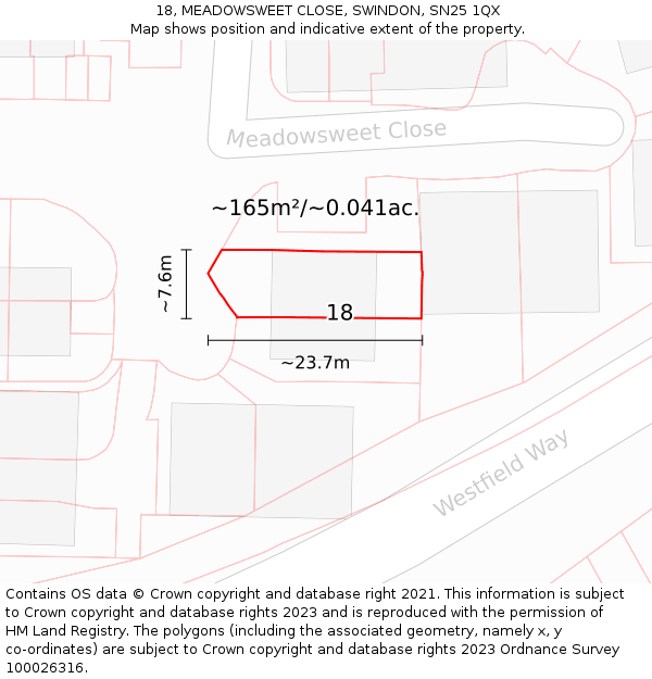 18, MEADOWSWEET CLOSE, SWINDON, SN25 1QX: Plot and title map