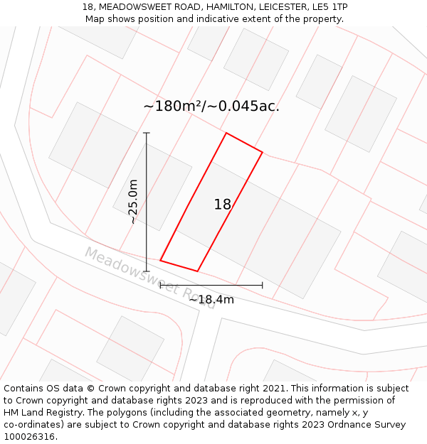 18, MEADOWSWEET ROAD, HAMILTON, LEICESTER, LE5 1TP: Plot and title map