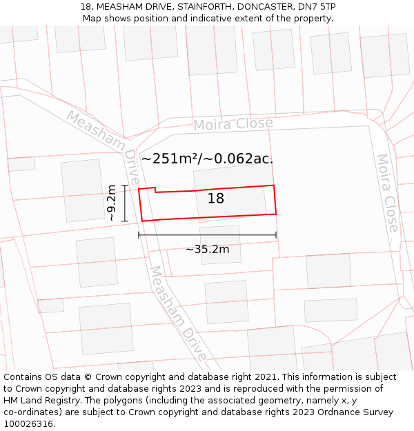 18, MEASHAM DRIVE, STAINFORTH, DONCASTER, DN7 5TP: Plot and title map