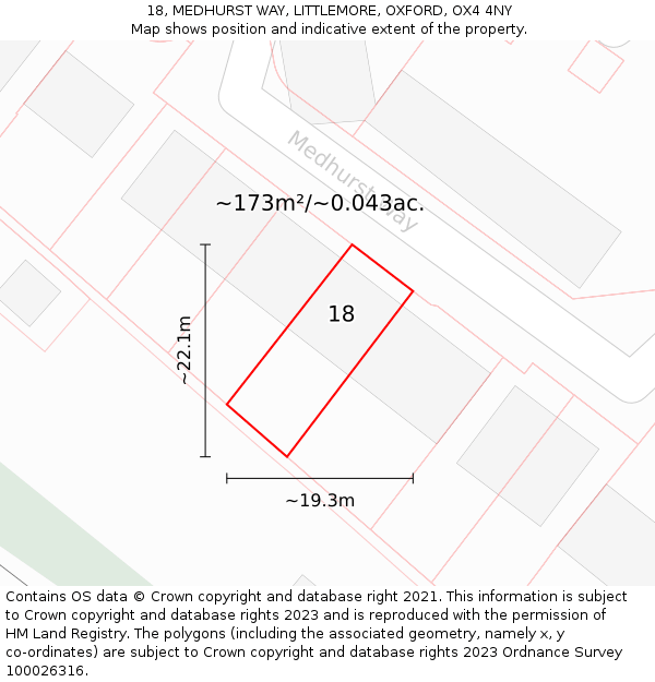 18, MEDHURST WAY, LITTLEMORE, OXFORD, OX4 4NY: Plot and title map