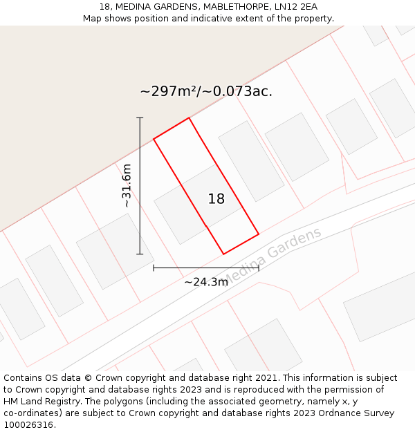 18, MEDINA GARDENS, MABLETHORPE, LN12 2EA: Plot and title map